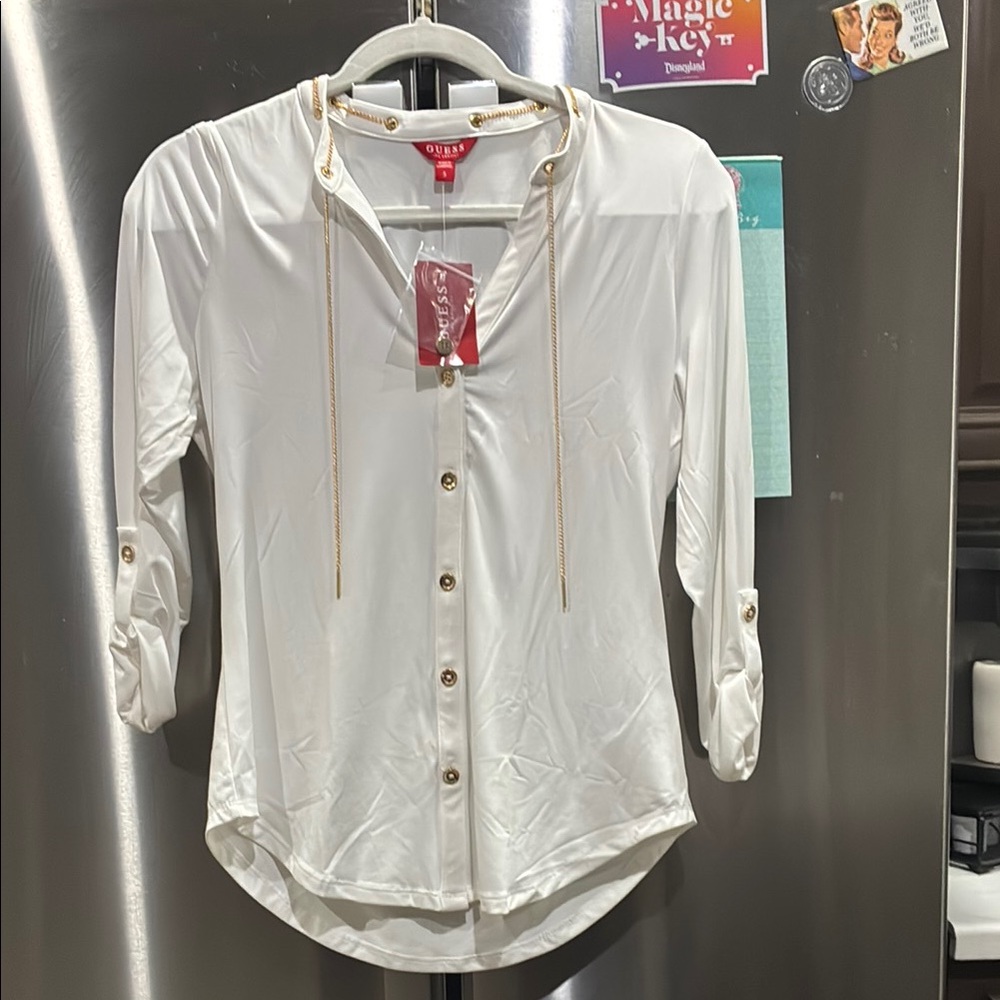 Guess White Button-Up Women's Top